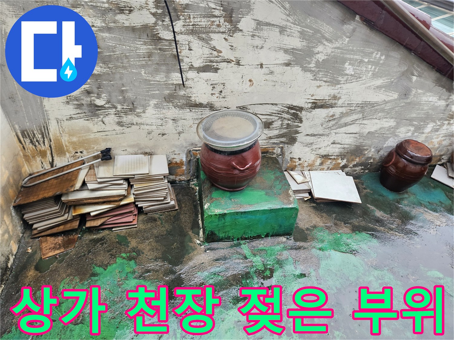 일산동구 상가-천장의 물샘 흔적과 젖은 얼룩 상태
