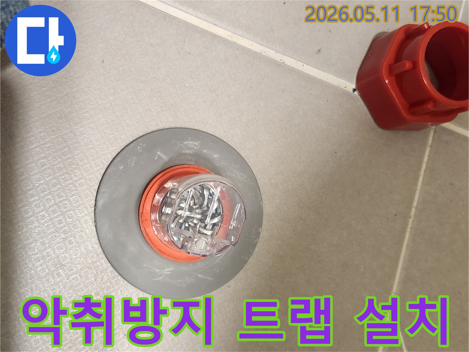 하수구 악취를 막기 위해 배수구에 설치된 투명한 트랩-쾌적한 실내 환경을 위한 필수적인 조치입니다