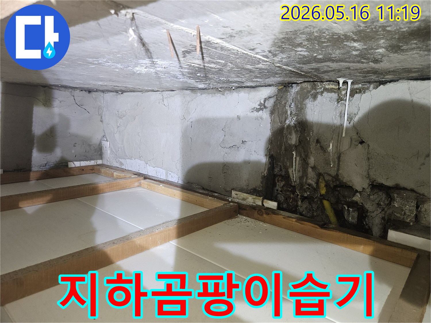 지하-공간의-지속적인-누수로-인해-벽면과-천장에-생겨난-곰팡이와-습기-흔적
