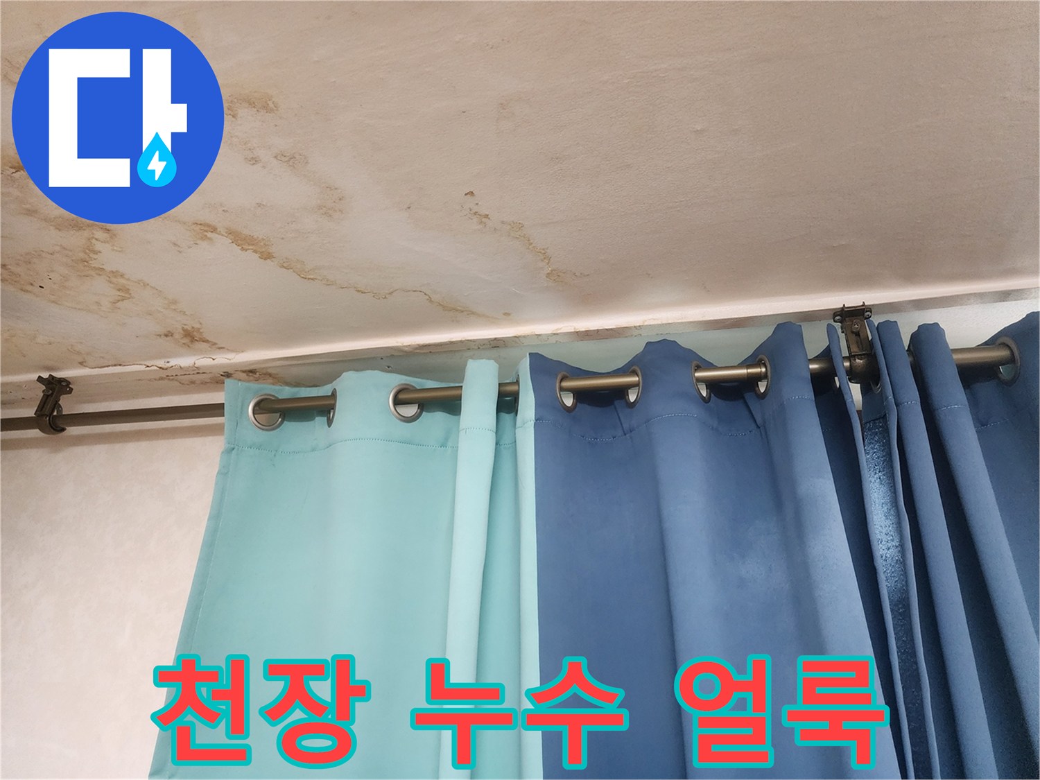 거실 천장 부근에 발생한 불규칙한 모양의 물자국