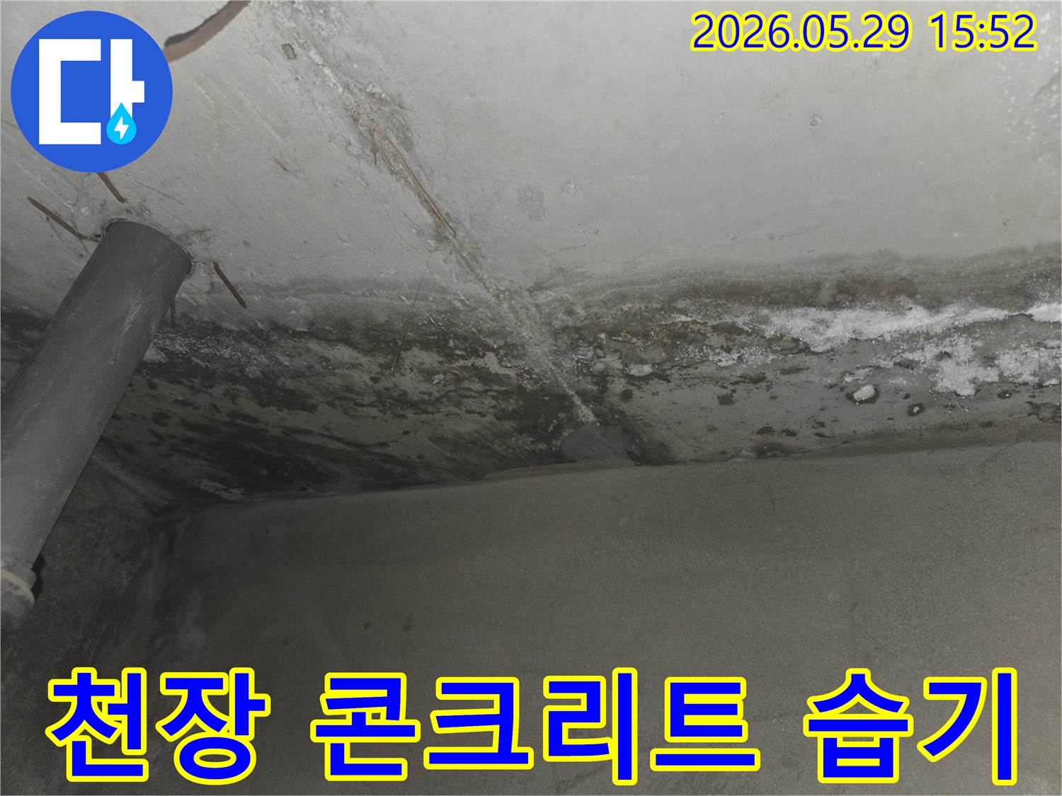 상계주공-아파트-천장-콘크리트에-스며든-습기-현상을-정밀하게-조사하는-모습