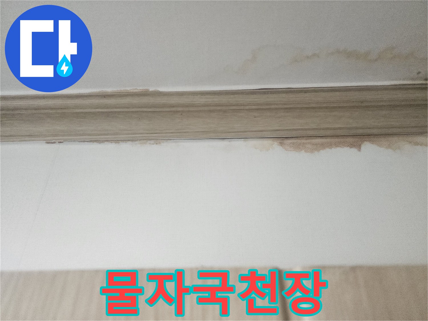 누수 전문가가-현장에서 발견한-천장 물자국으로-정밀 탐지가 필요한-상태를 나타냅니다.