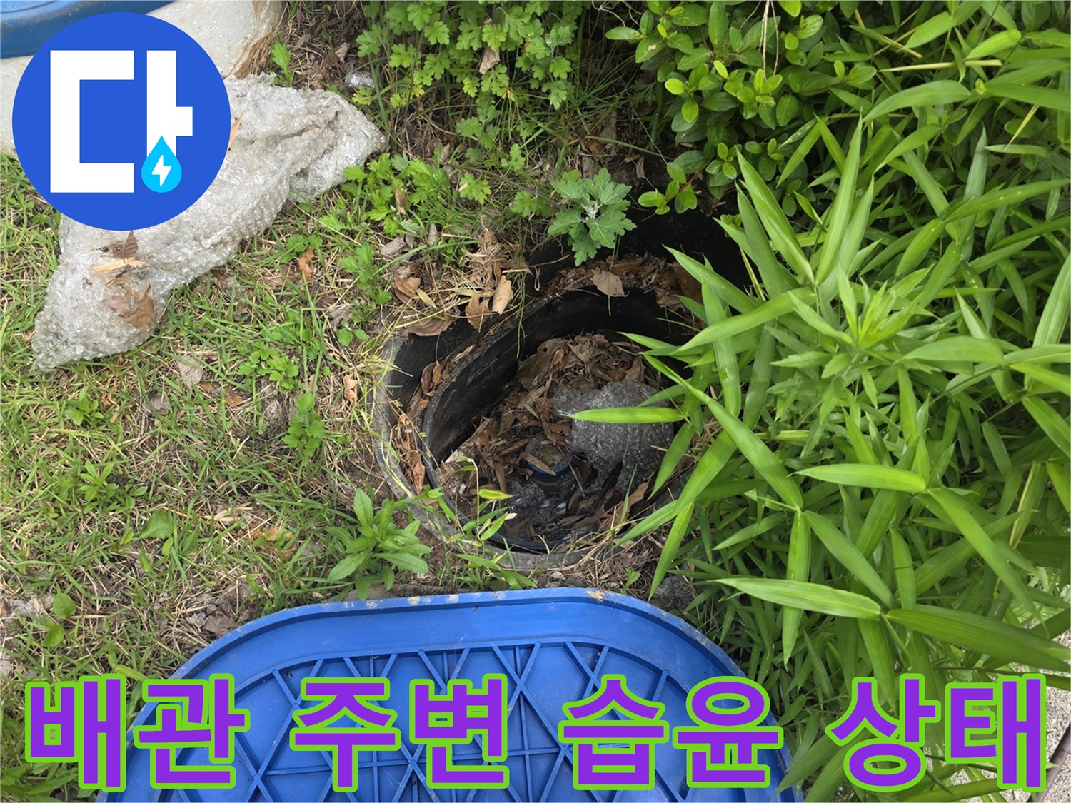 용인 기흥구 현장의 외부 배관 및 점검구 근접 촬영입니다.
