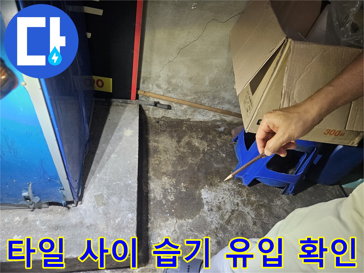 성동구 샤워실 현장-벽면 하단 타일 틈새의 물고임 상태
