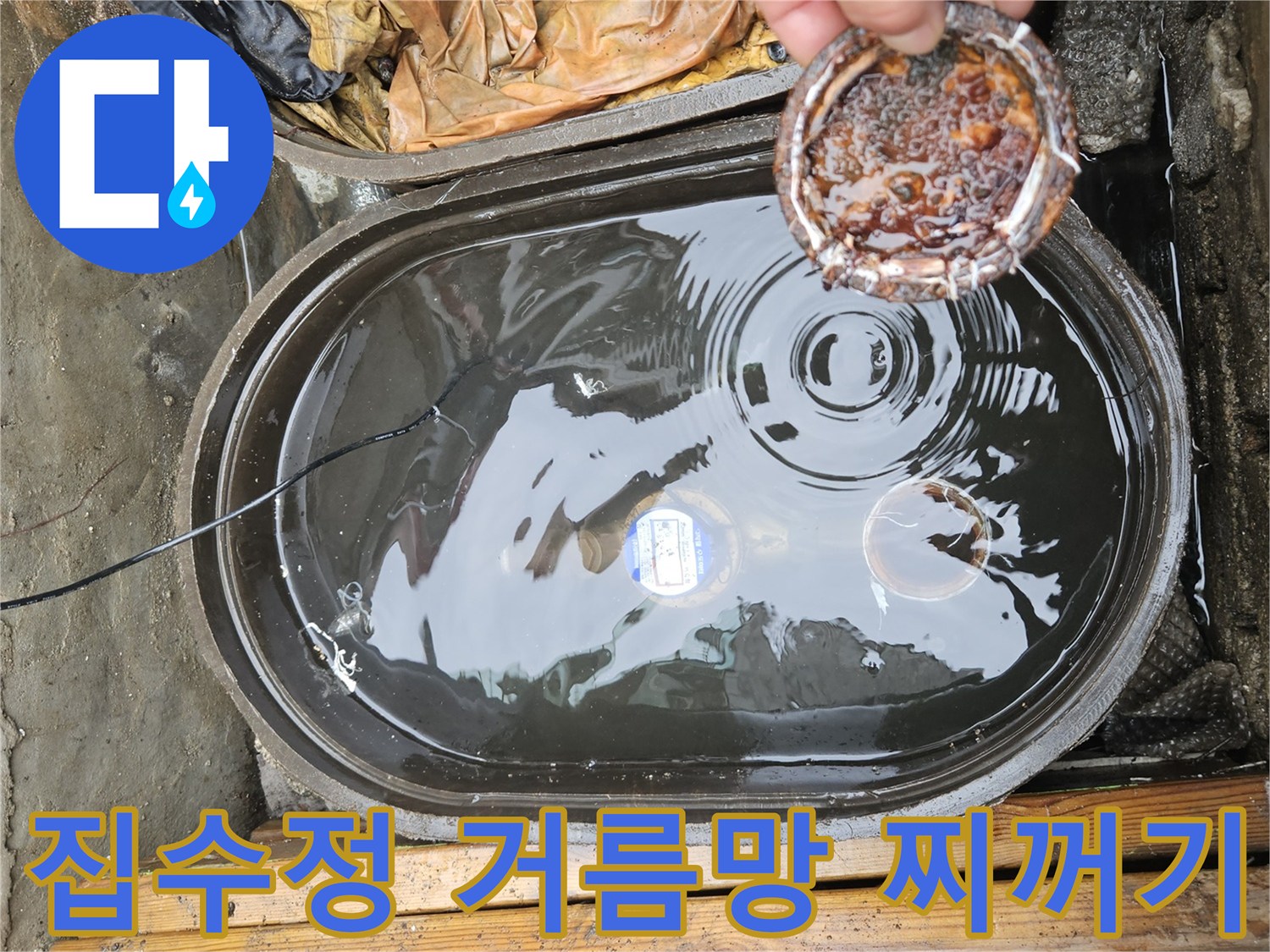 배수구-거름망에-쌓인-오염된-찌꺼기와-고인-물