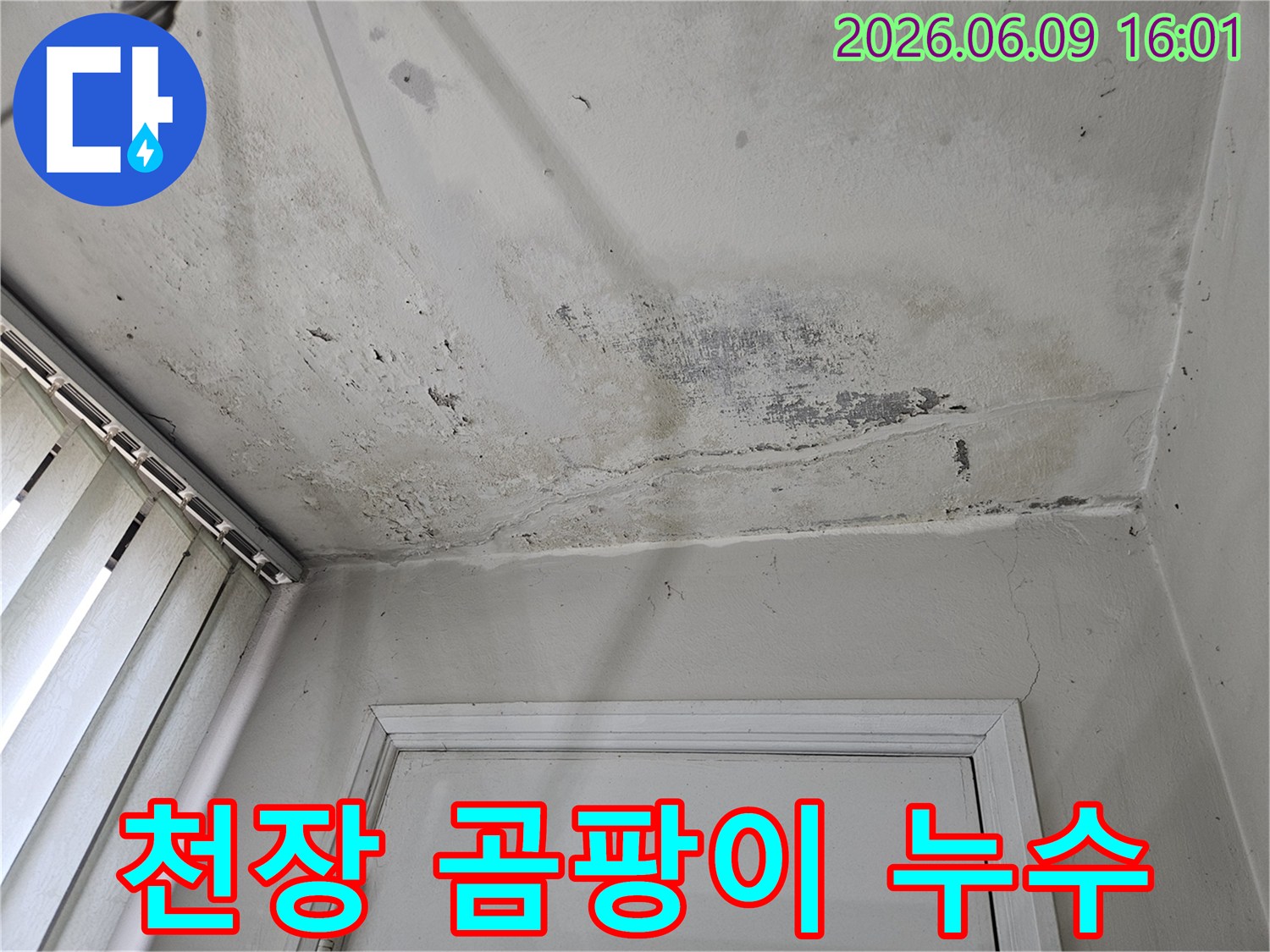 누수로-인해-천장-벽지에-발생한-곰팡이와-심한-변색-현장을-보여주는-상세-사진