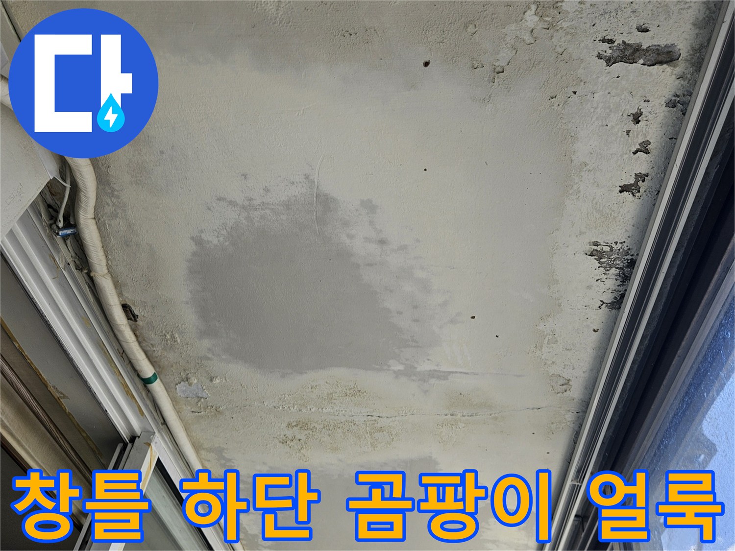 베란다 창틀 주변-곰팡이와 습기로 오염된 벽면 부위