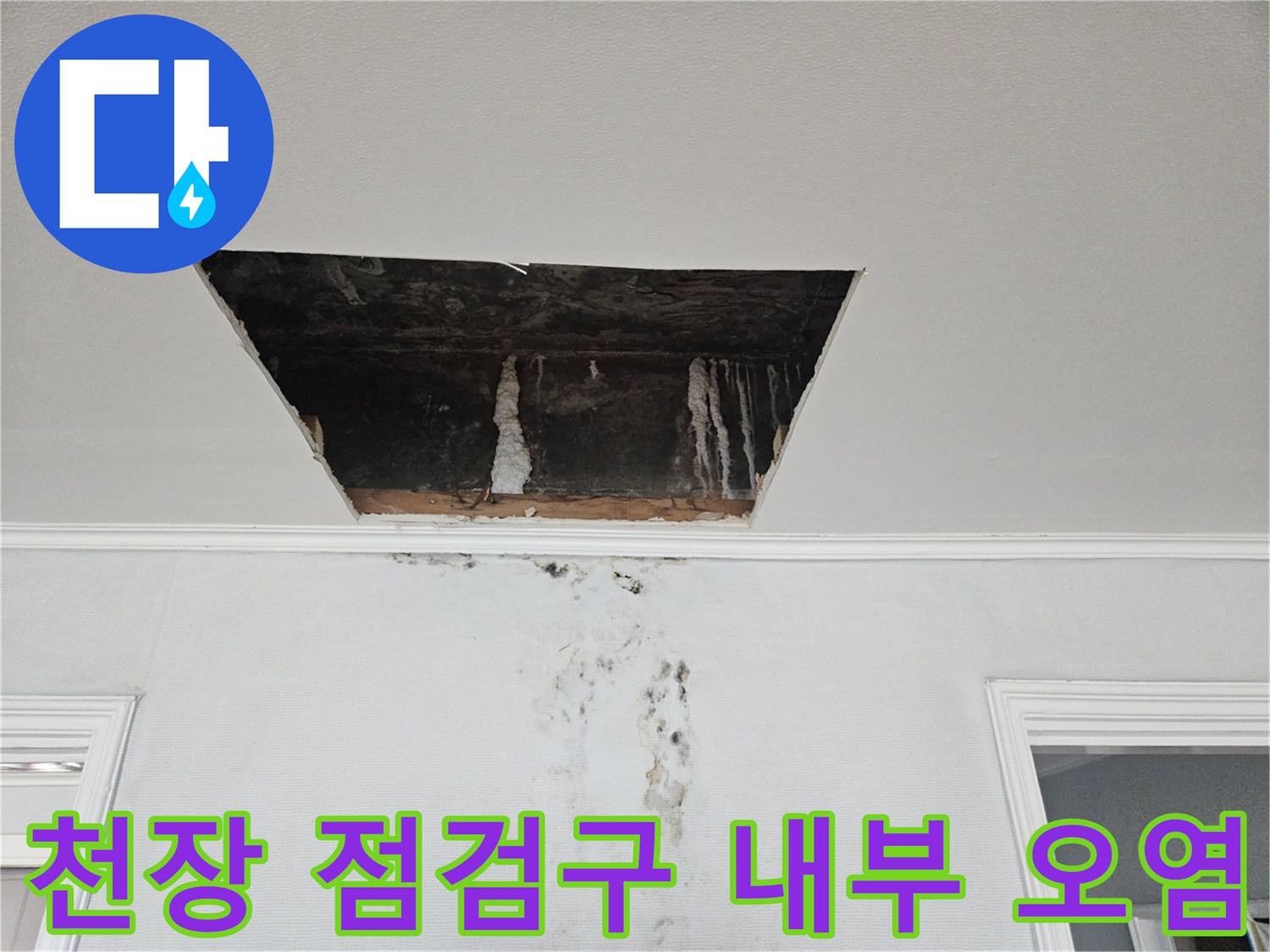 점검구 내부 천장벽면의-석회 고드름 및 물길 흔적