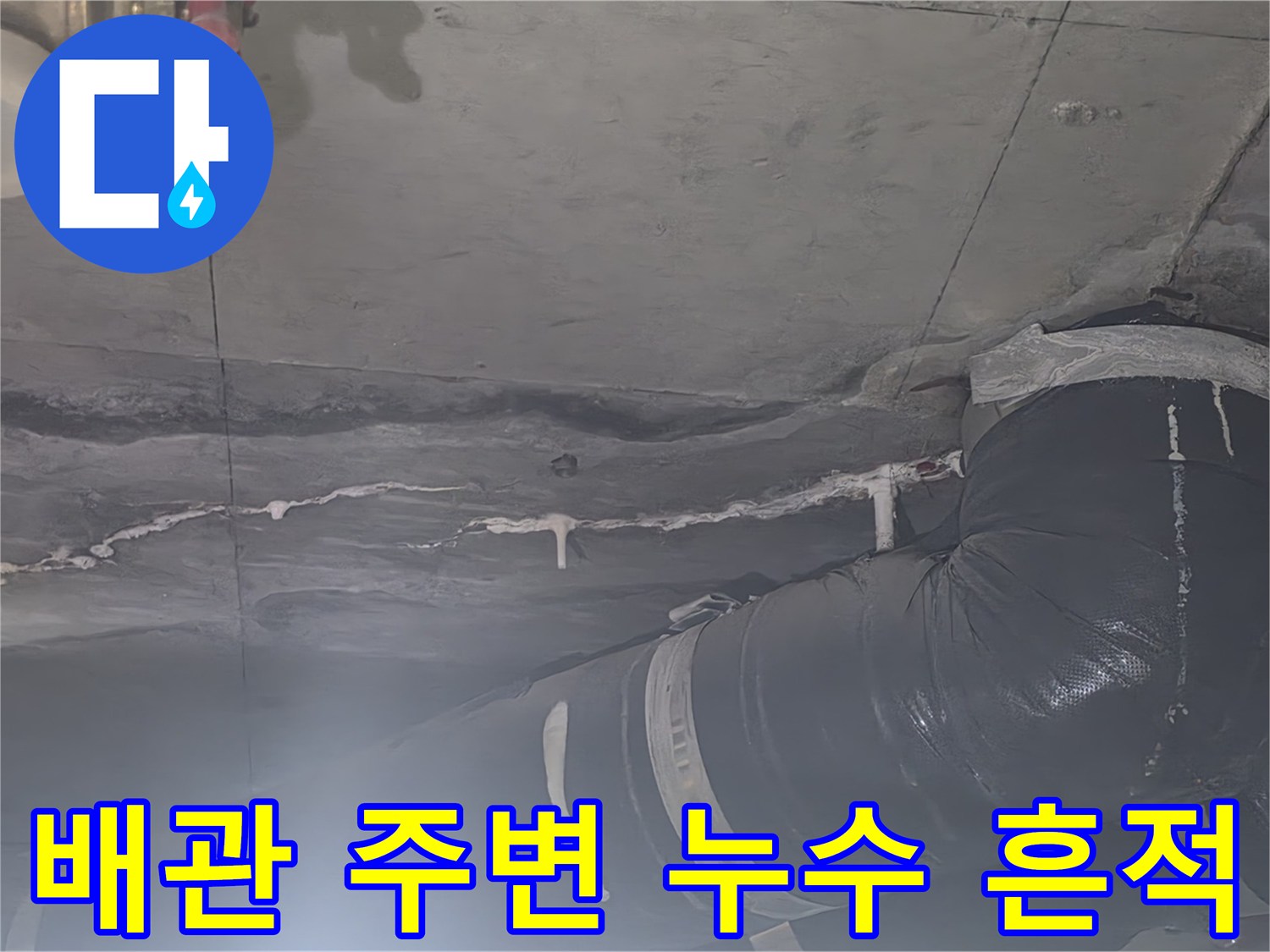 안양 비산동 아파트 화상실 천장 배관 주변의 콘크리트 변색 및 습기 상태