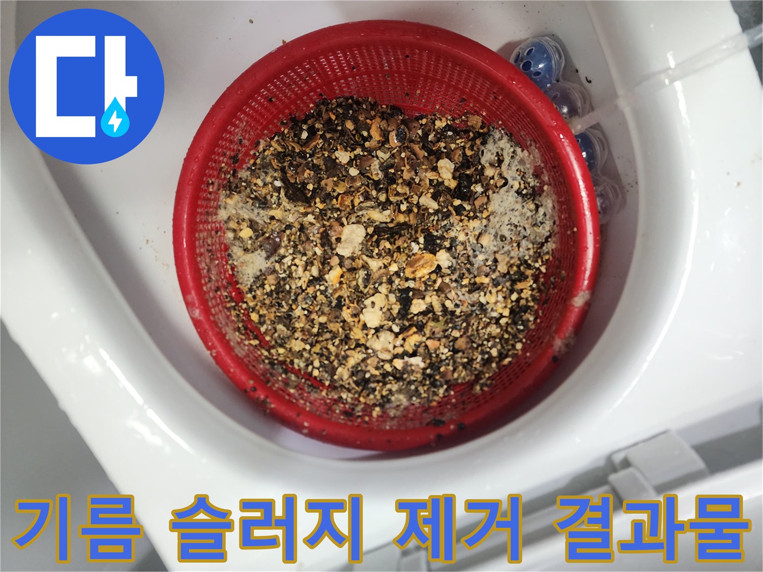 배관 청소 후 거름망에 남은 기름 찌꺼기들