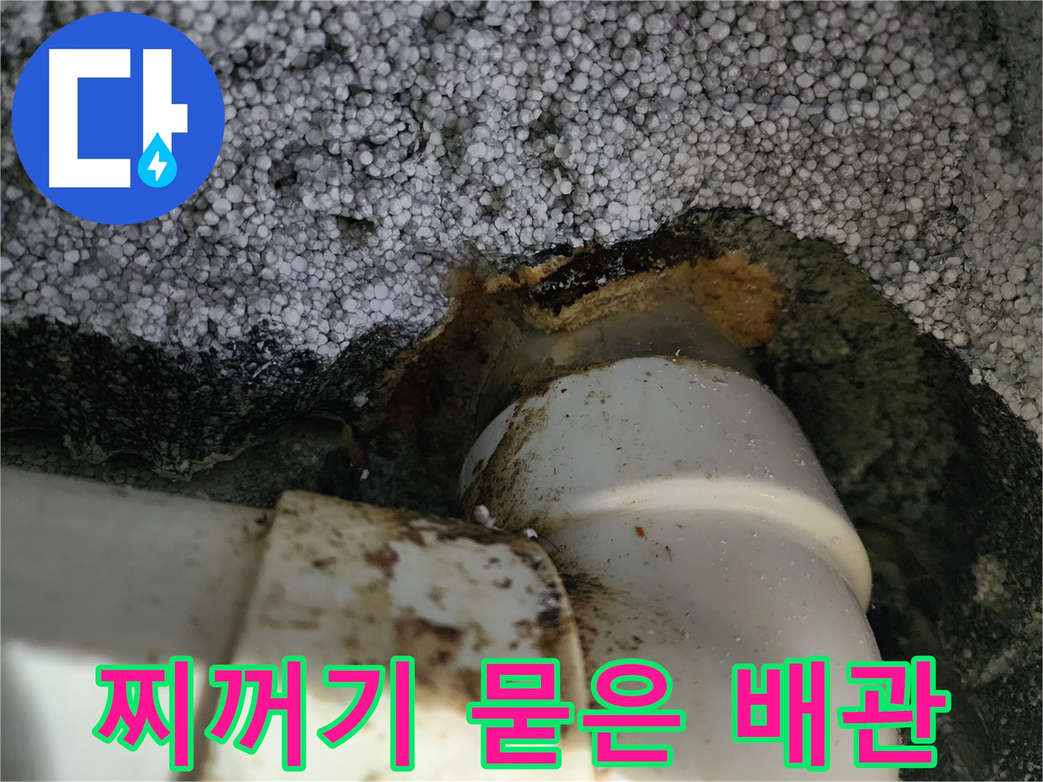 오염이 진행된 하수관 연결 부위 - 배관 점검 사진
