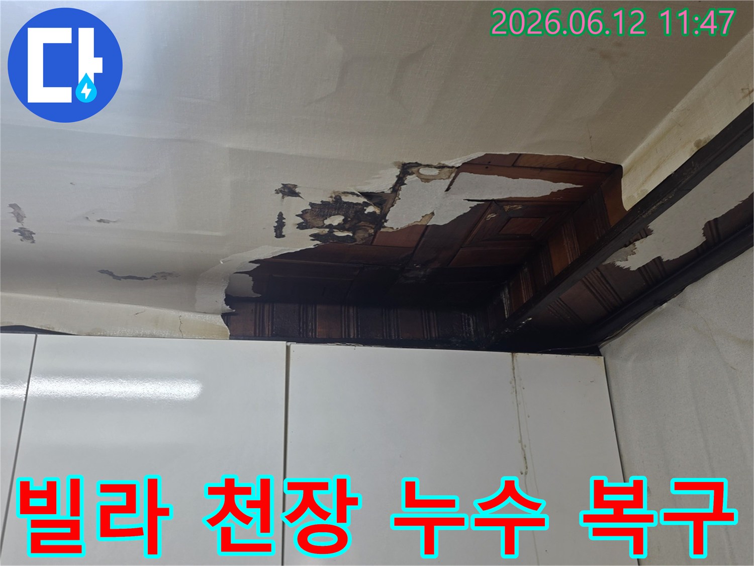 빌라 천장 벽지가 젖고 찢어져-피해 복구가 시급한 누수 현장