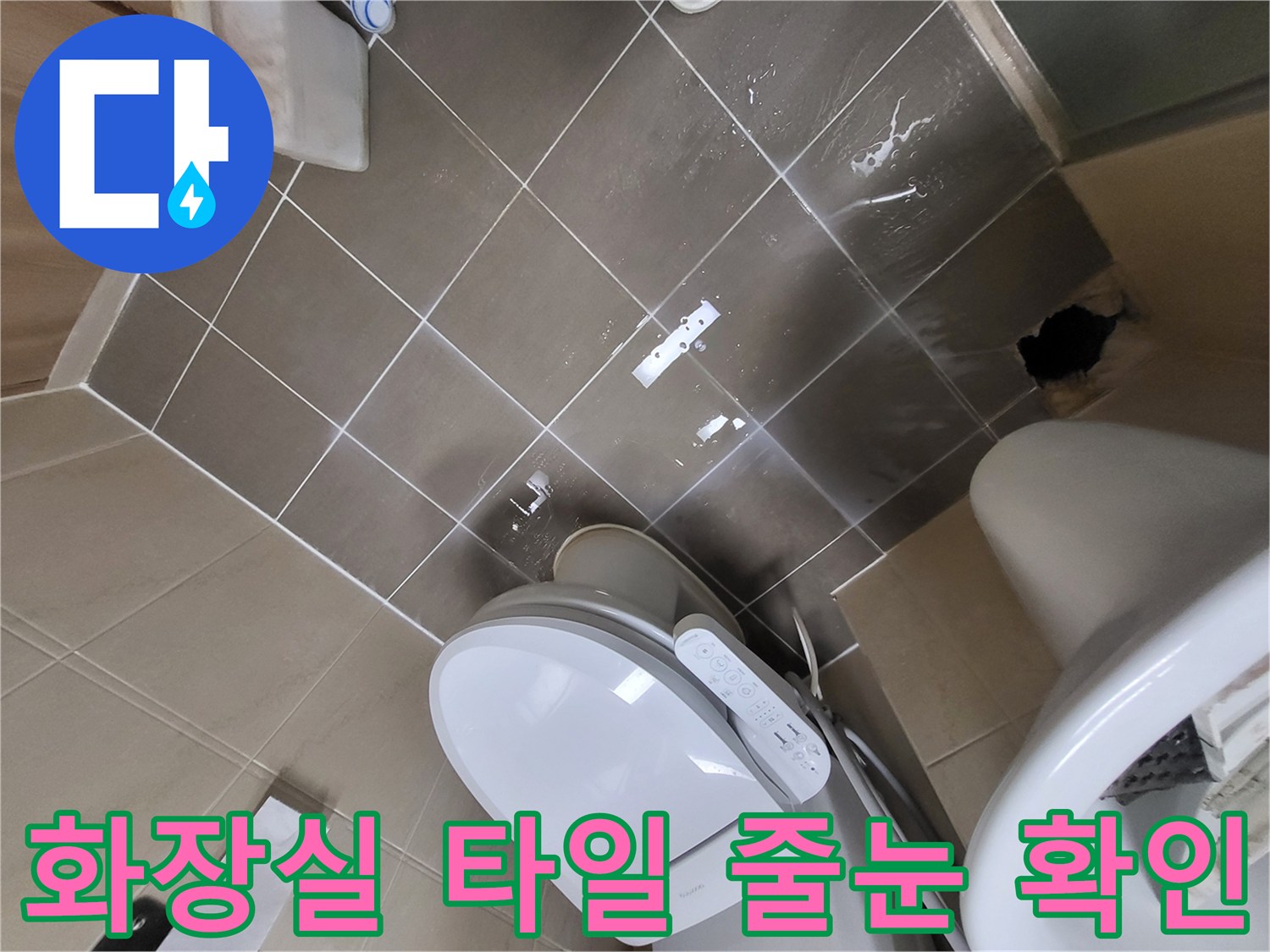 변기 뒤쪽-타일 사이의 습윤 상태 관찰
