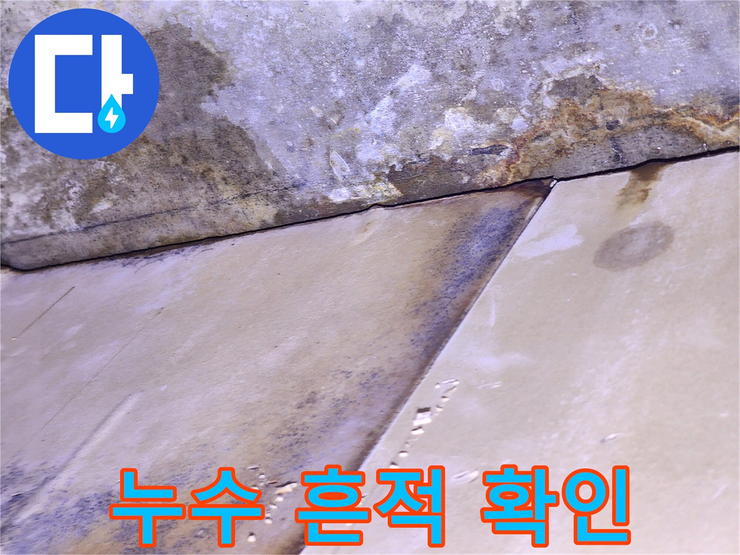 벽면 경계-습기와 오염이 진행된 천장 마감 부위