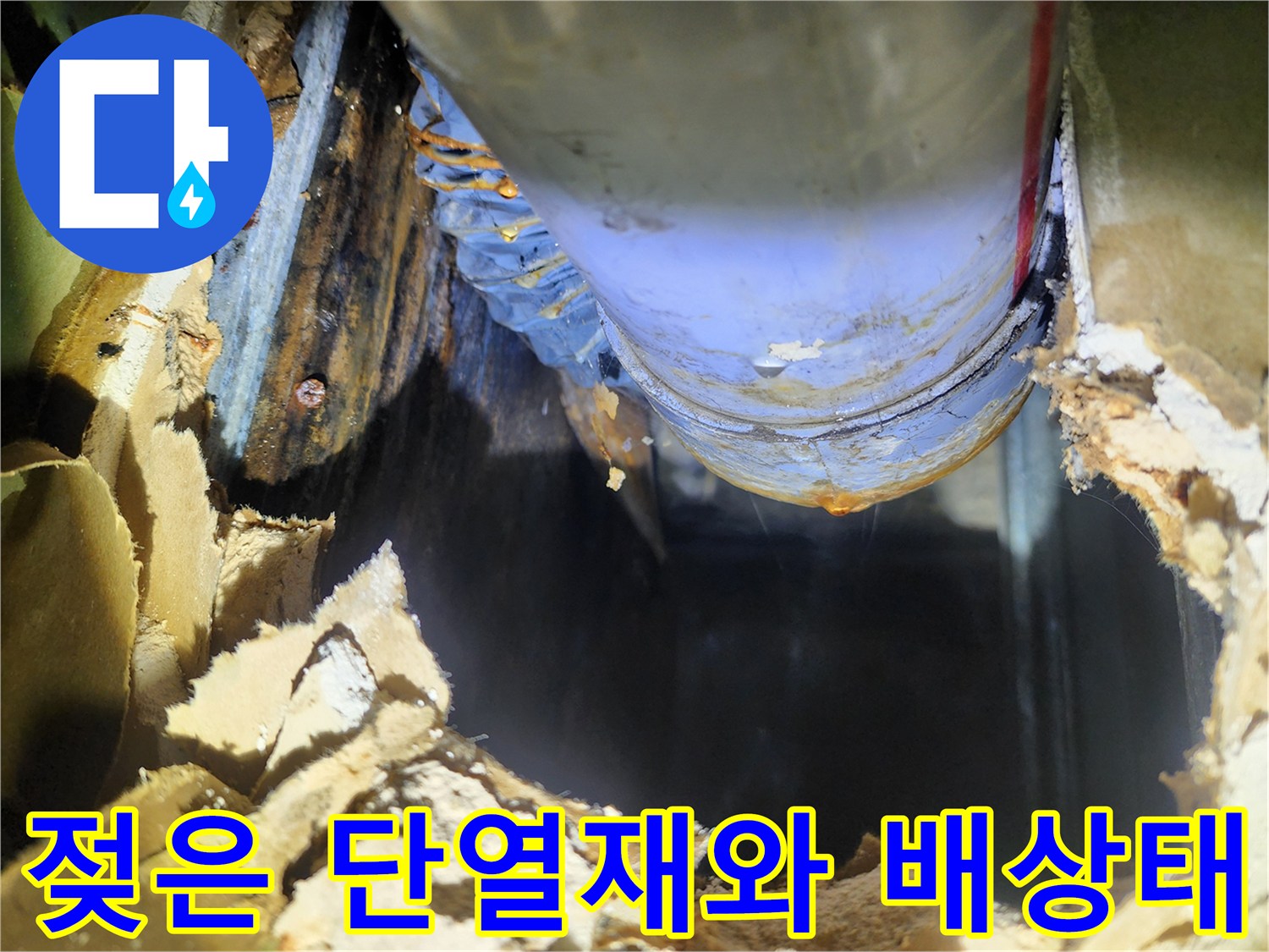 수분을 머금고 변색된 천장 내부 단열재 - 송파구 누수 현장