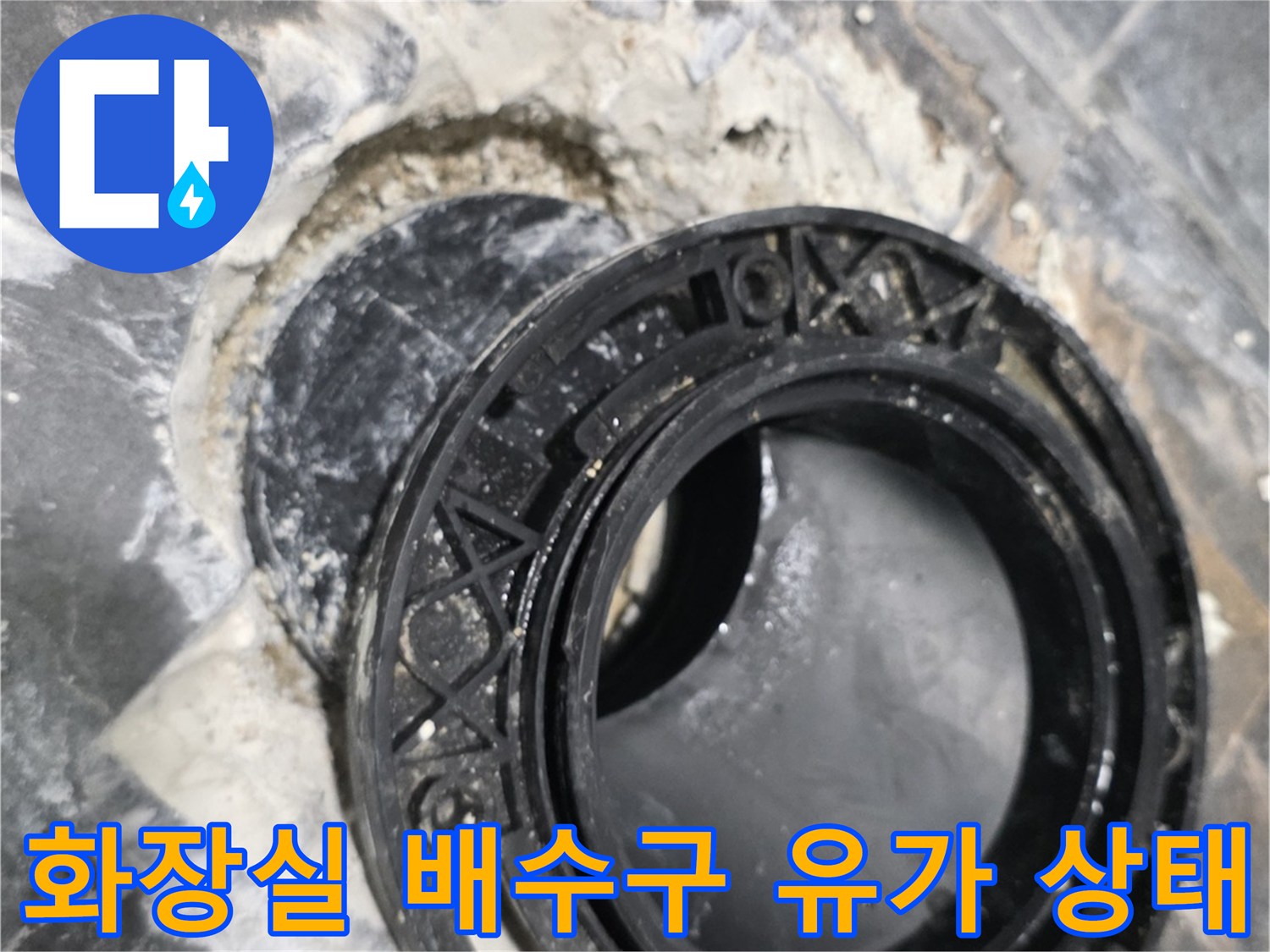 안양 동안구 화장실 배수구 주변의 파손된 방수층 모습