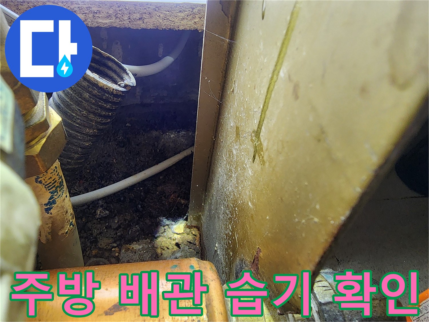 싱크대-하단-배관-주변의-물고임과-오염된-바닥면