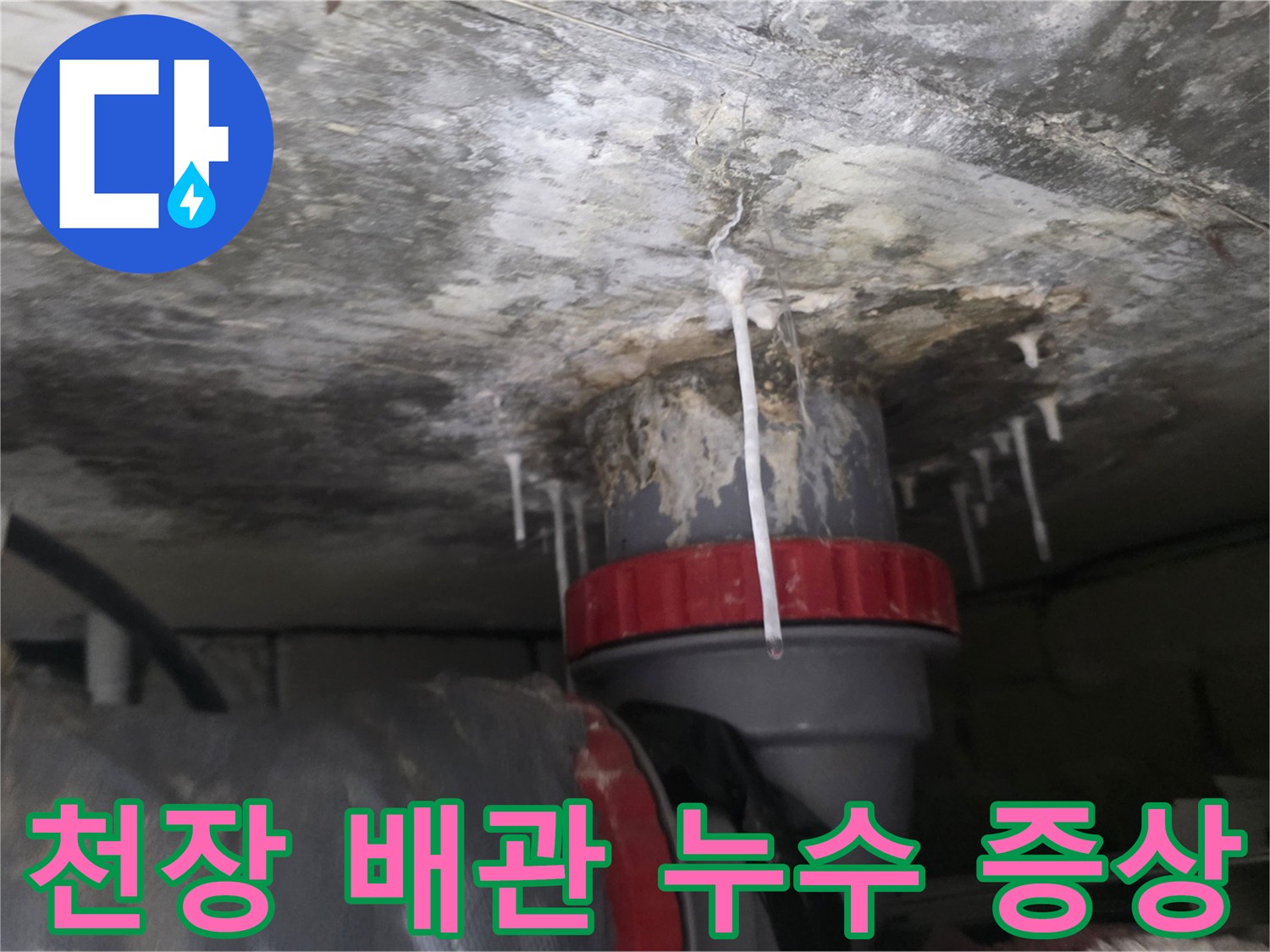 누수가-발생한-배수관-연결부의-석회물-흔적