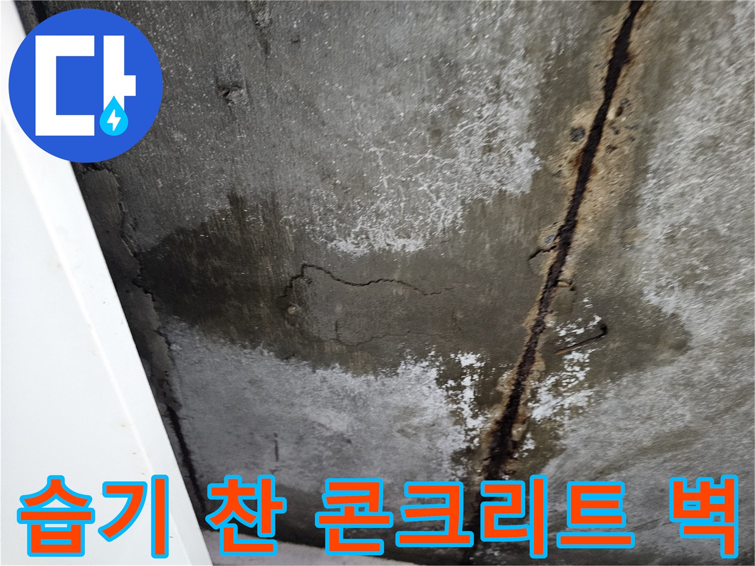 물샘으로 인해-변색되고 부식된 천장 슬래브
