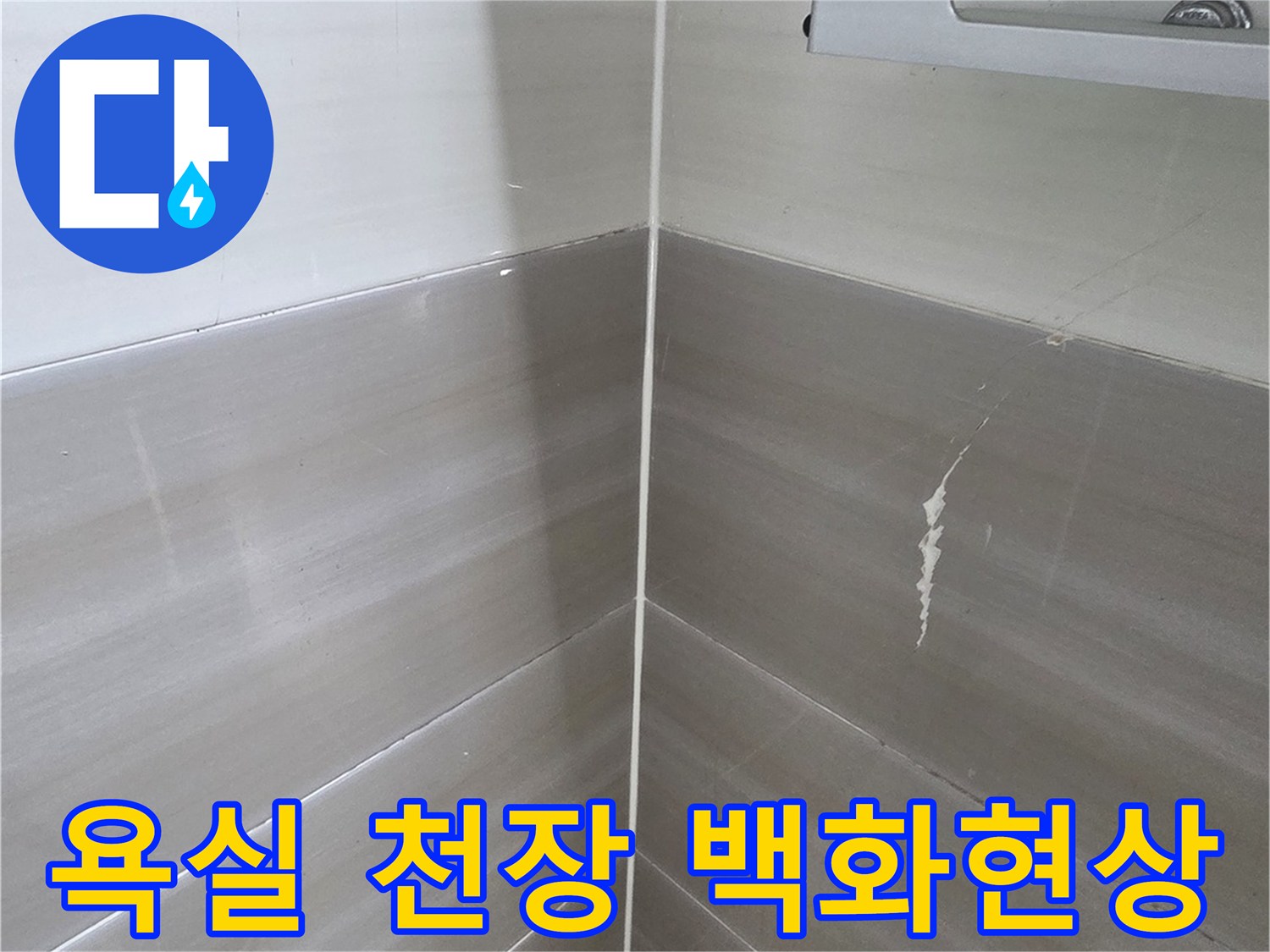 하얀 석회물이 맺힌 화장실 천장 콘크리트 면