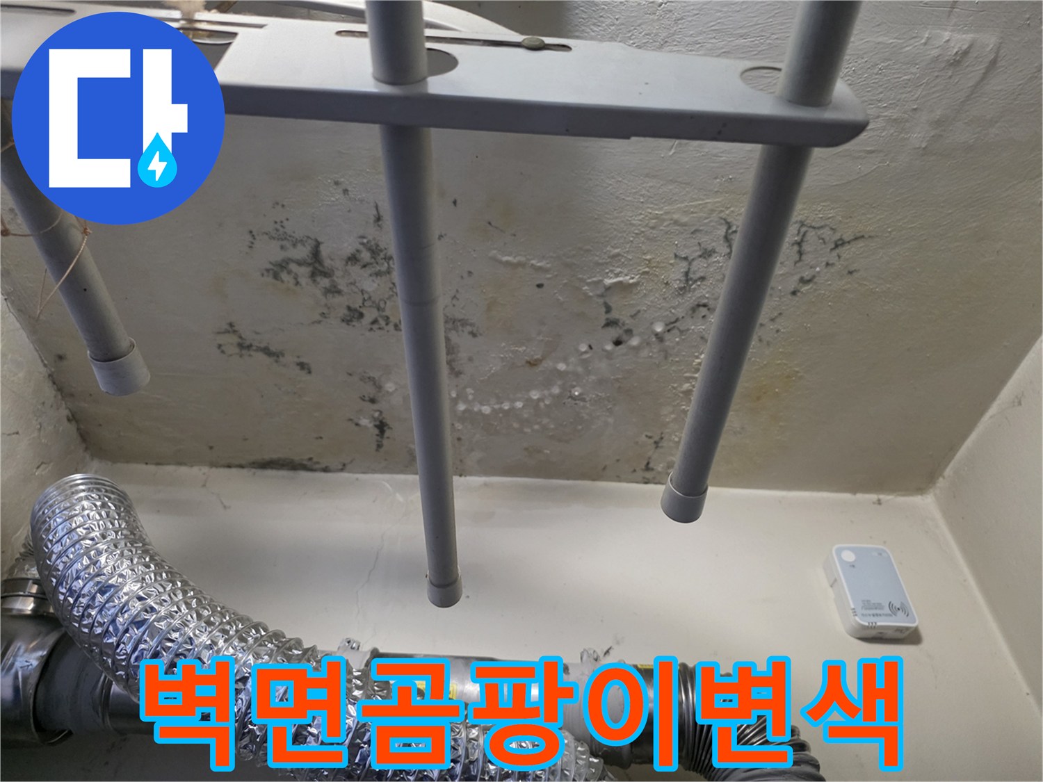 배관 인근 벽체-물샘으로 인한 곰팡이와 변색 상태