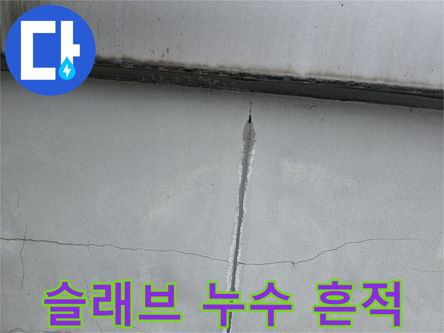 세로로 길게 이어진 균열과 주변부 습윤 상태