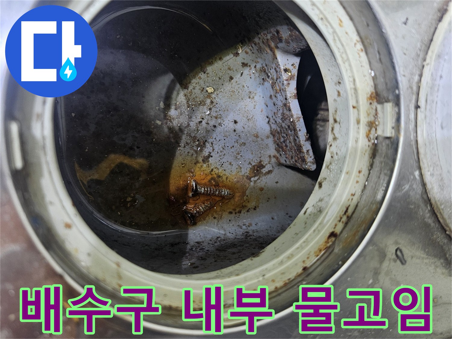 우수관 주변-이물질과 물고임이 확인된 배수구 내부 상태
