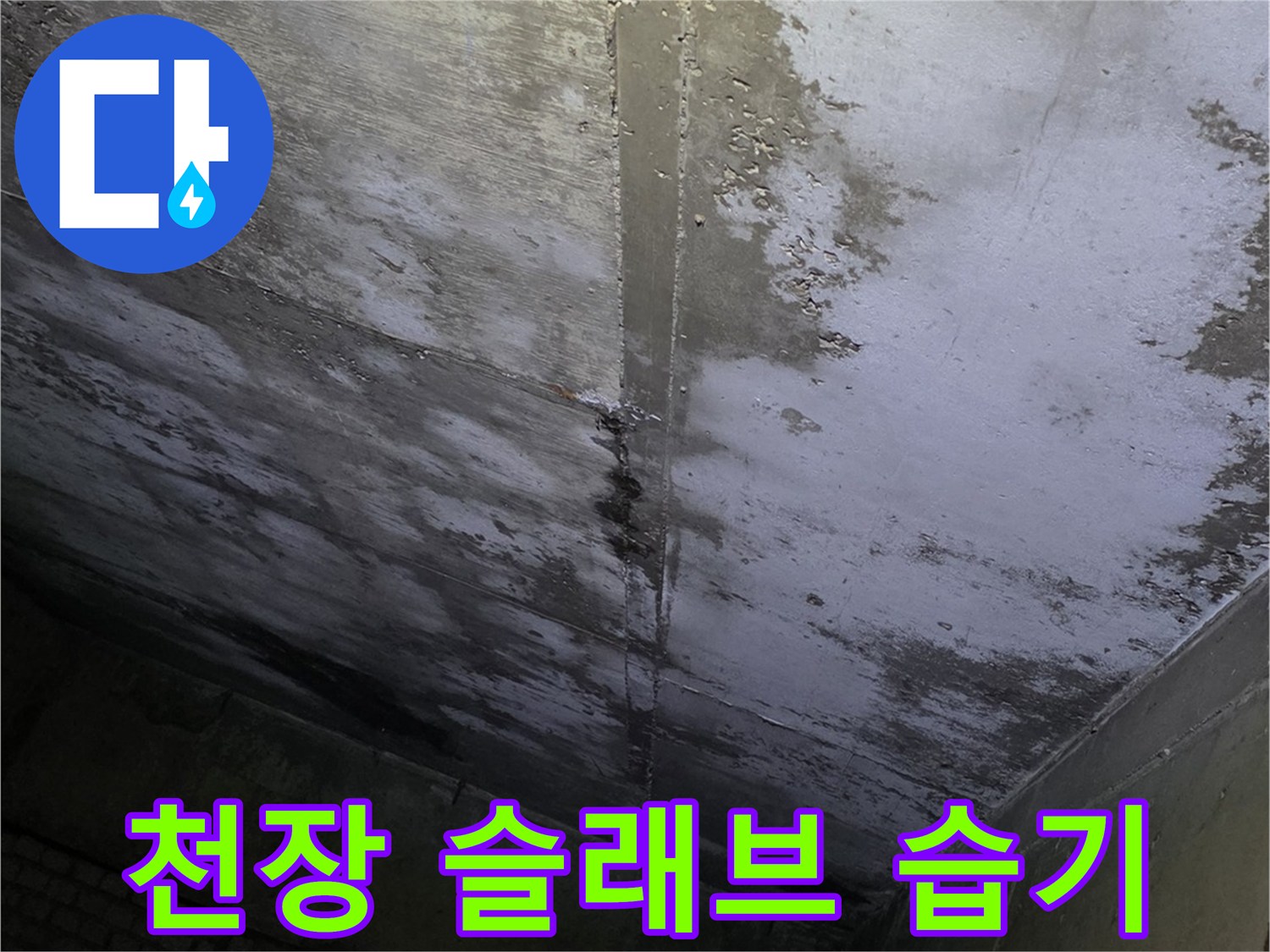 수내동 상가 내부-습기로 변색된 천장 벽면
