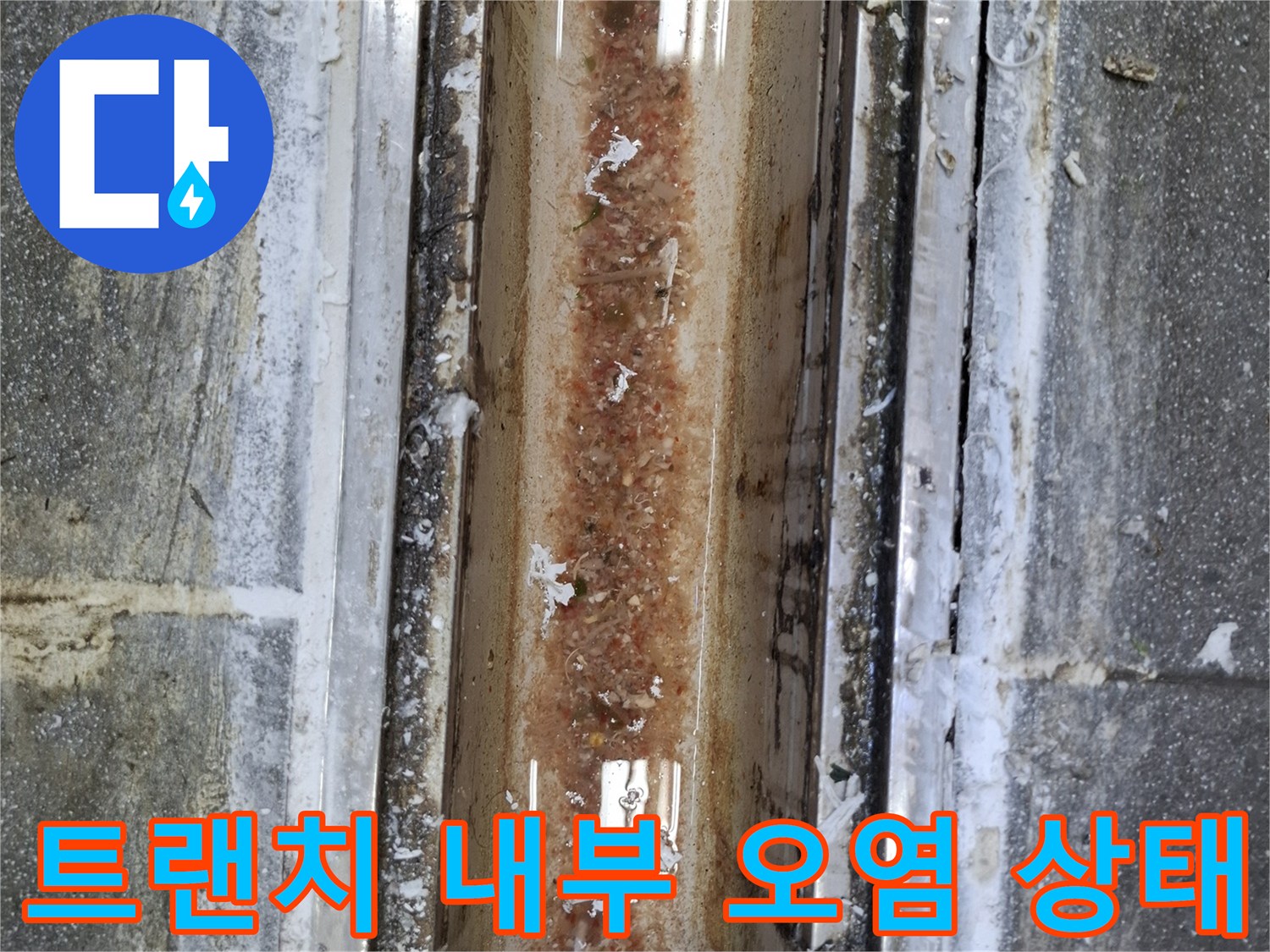 중랑구 주방 배수구-오염된 트랜치 내부와 틈새 노출