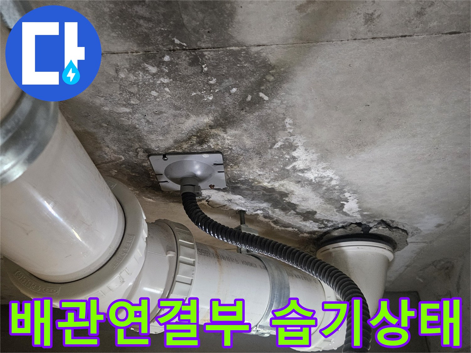 천장-배관-주변의-축축한-콘크리트-및-물자국