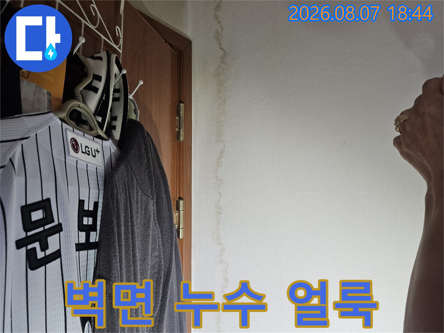 파주 문산읍 아파트 벽지 하단에 발생한 누수 얼룩 현상