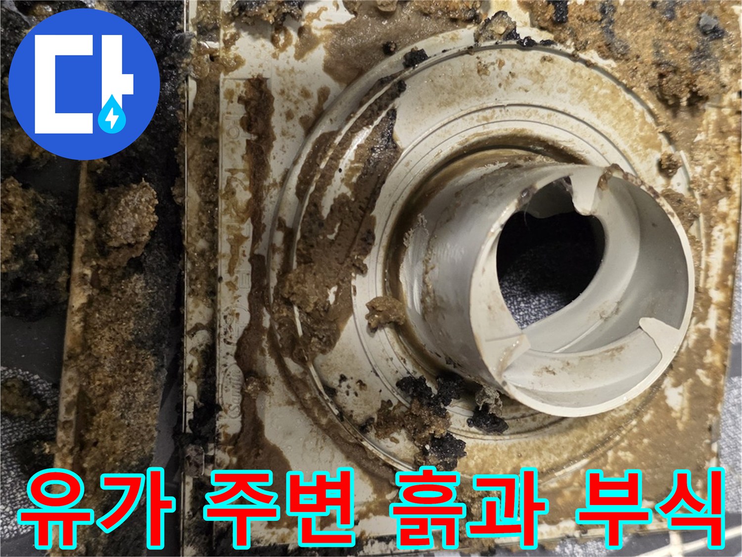 욕실-배수구-유가-주변의-부식된-방수층-상태