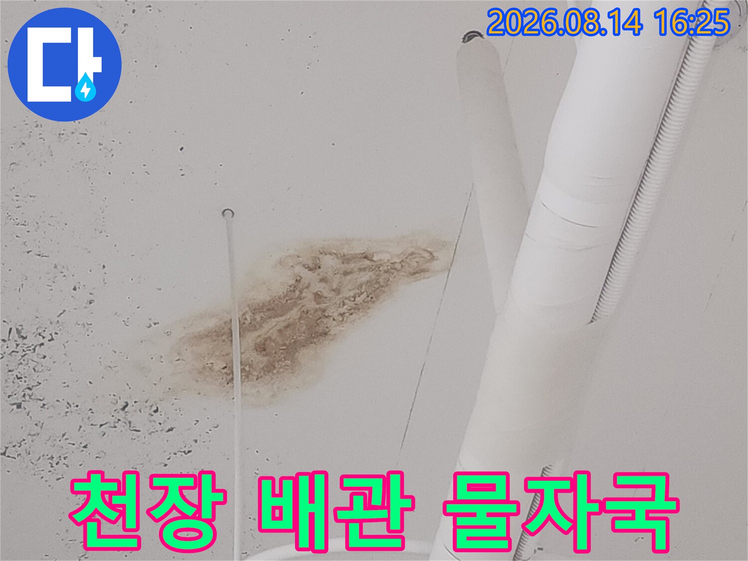 지축동 상가-배관 주변의 넓은 누수 얼룩