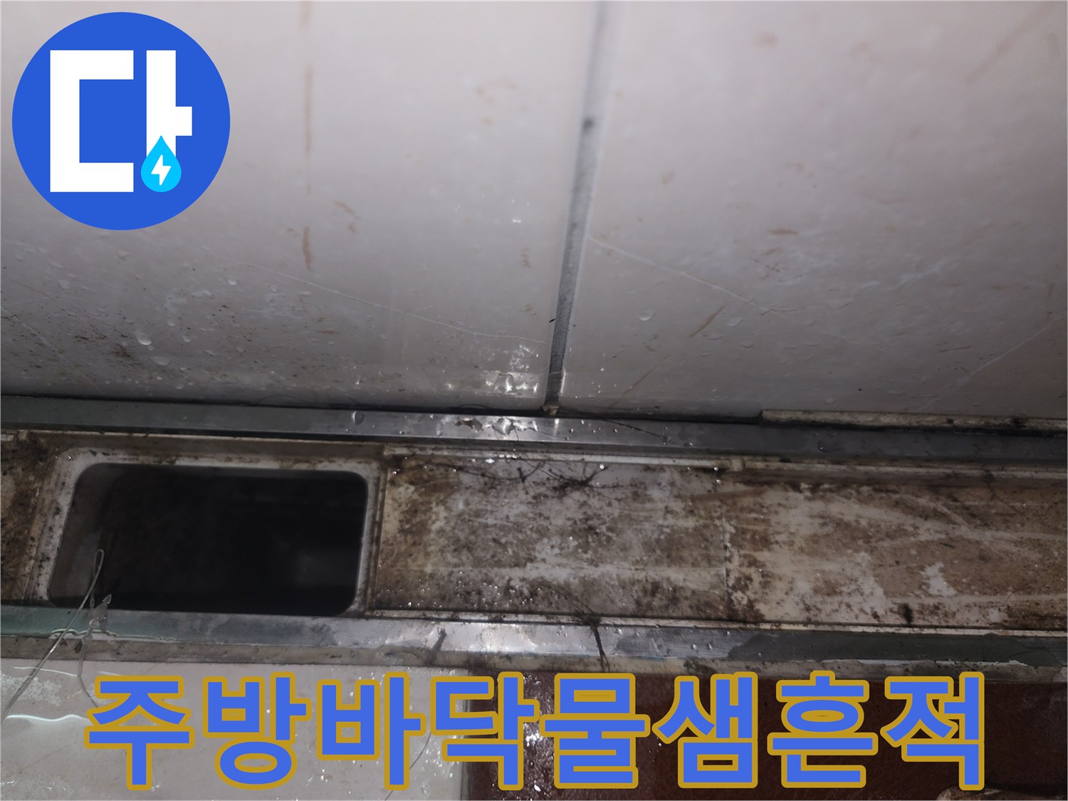 싱크대-하부-배관-주변의-젖은-마감재와-오염된-상태