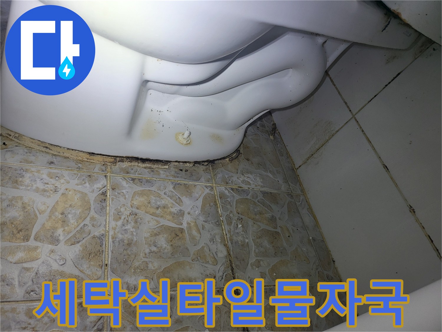 세탁기 연결부 근처-타일 사이 곰팡이와 물자국 현상