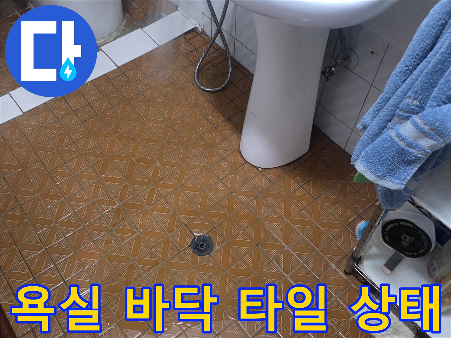 포천 신읍동 화장실-세면대 아래쪽 배수구와 타일 표면