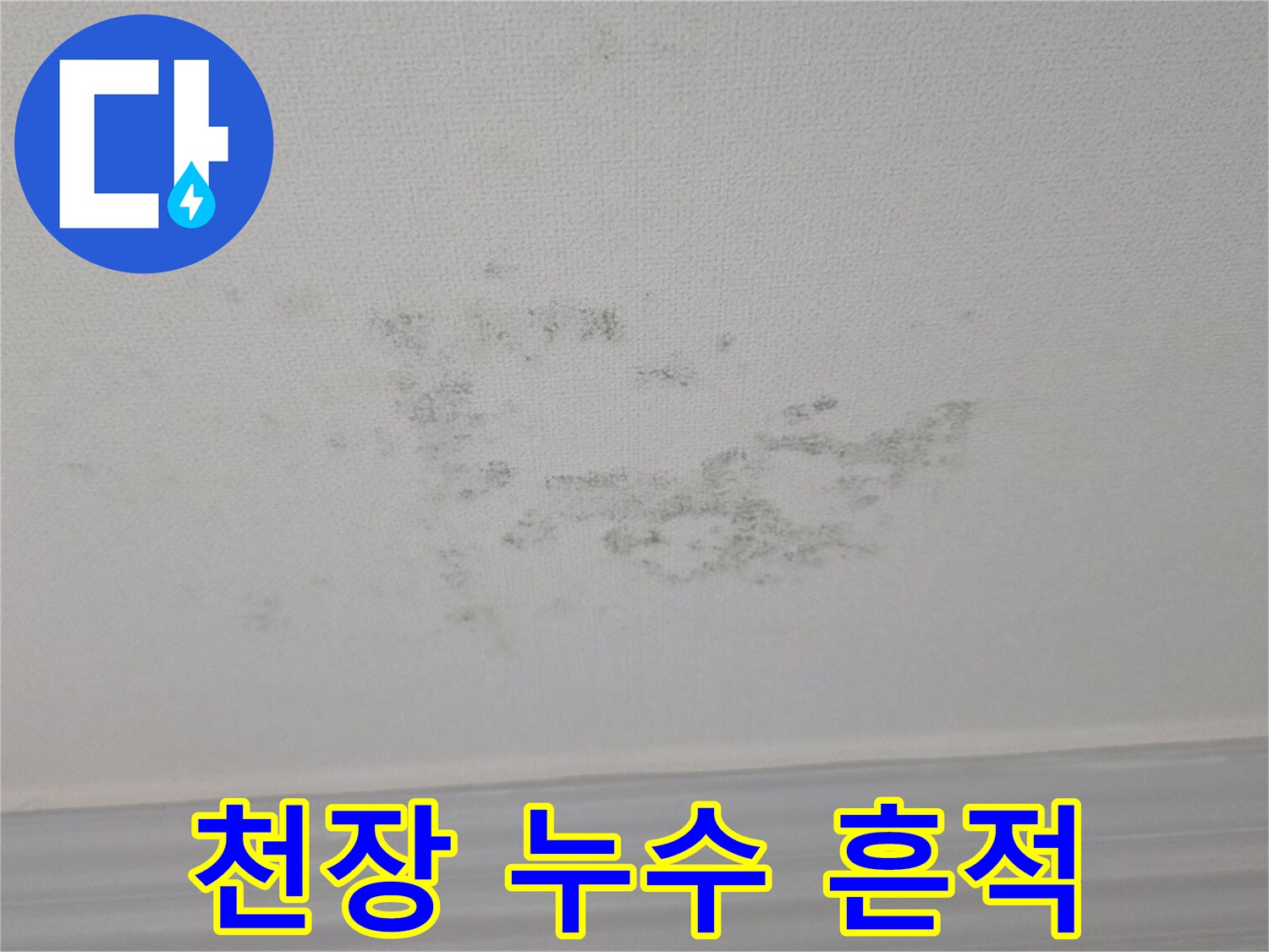 물샘 현상으로 인해 변색된 천장 마감재 부위
