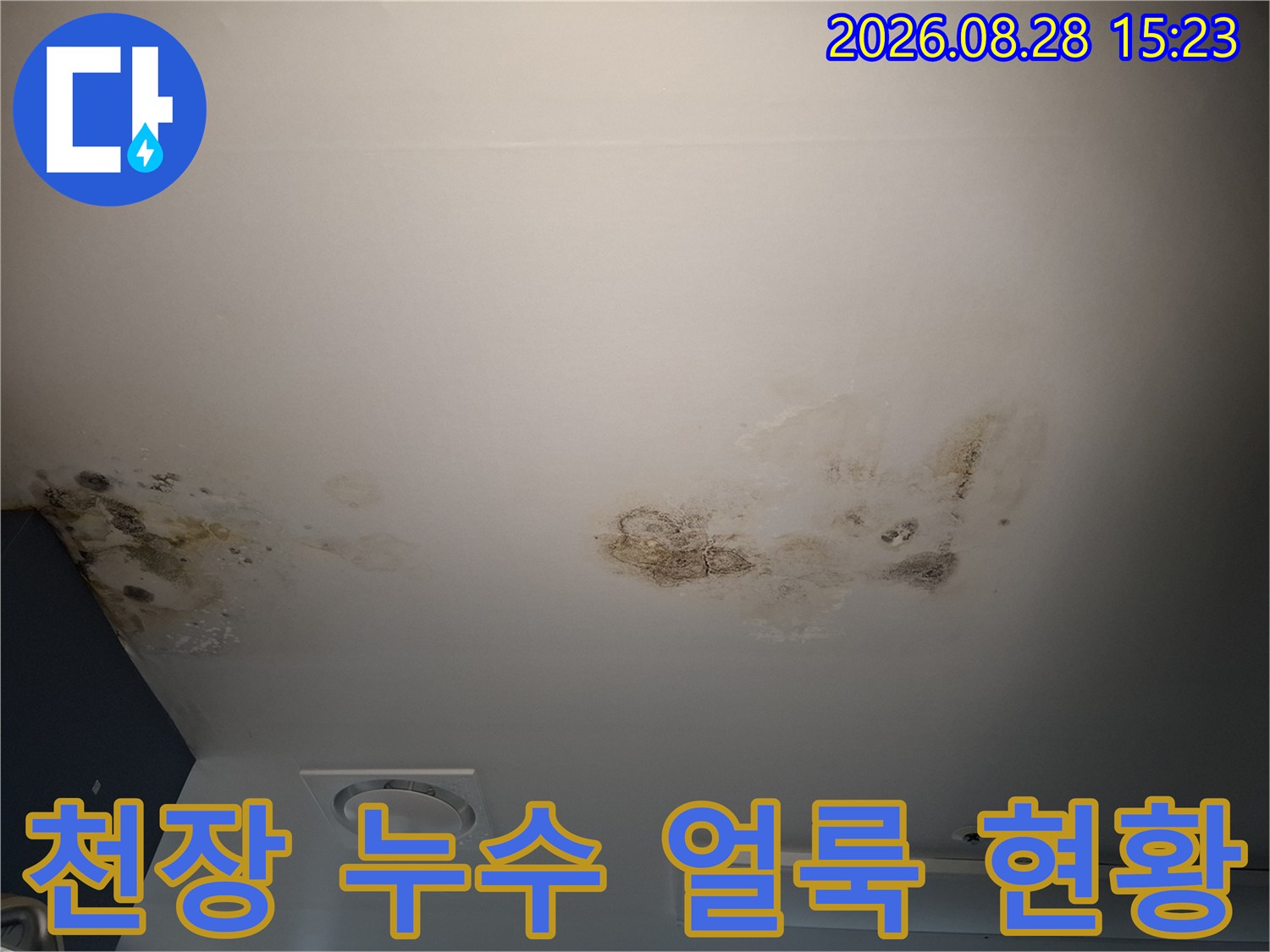 광명시 철산동 병실 천장에 발생한 누수 흔적과 곰팡이 상태