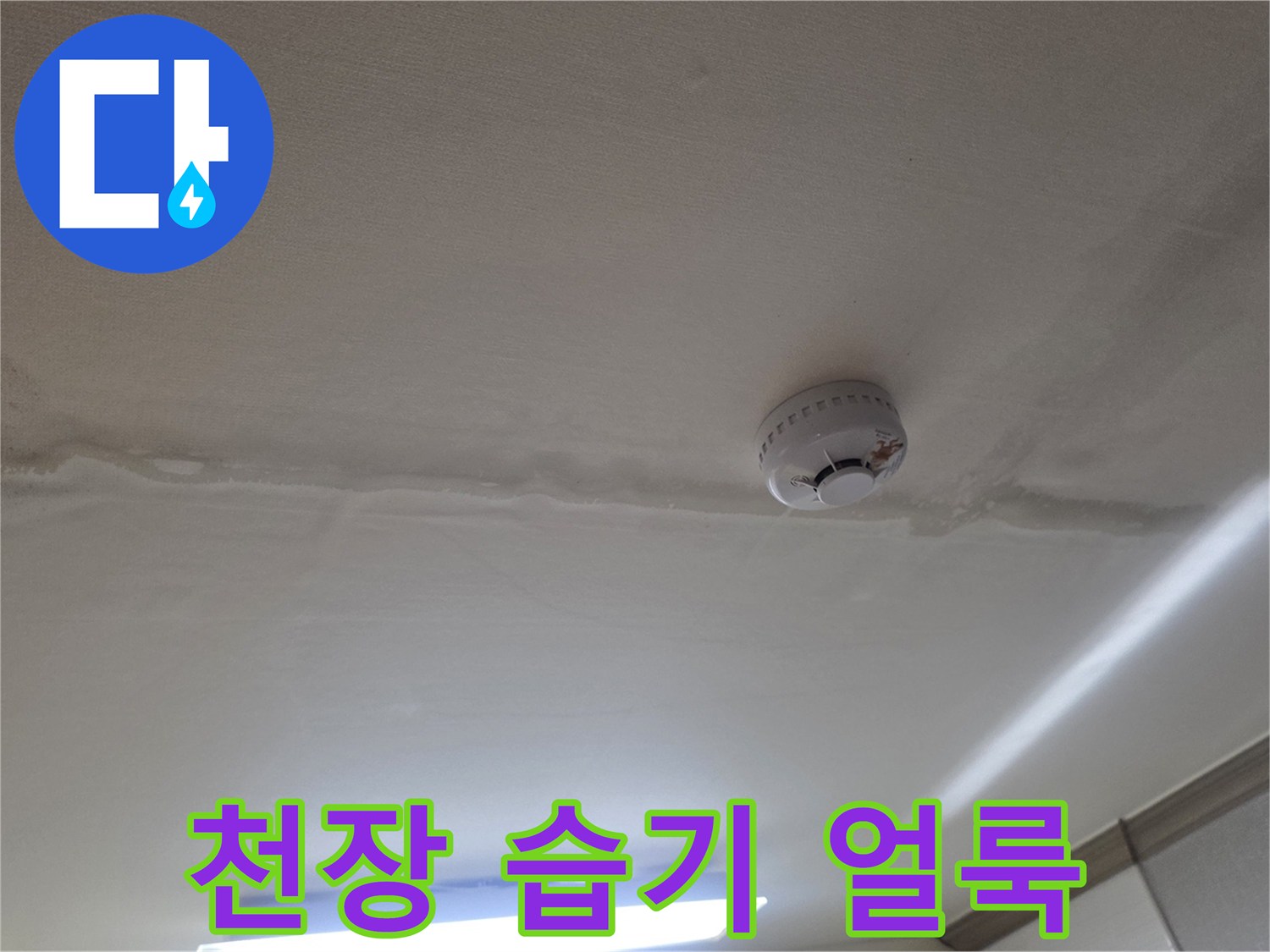 천장 마감재에 발생한 누수 오염 부위