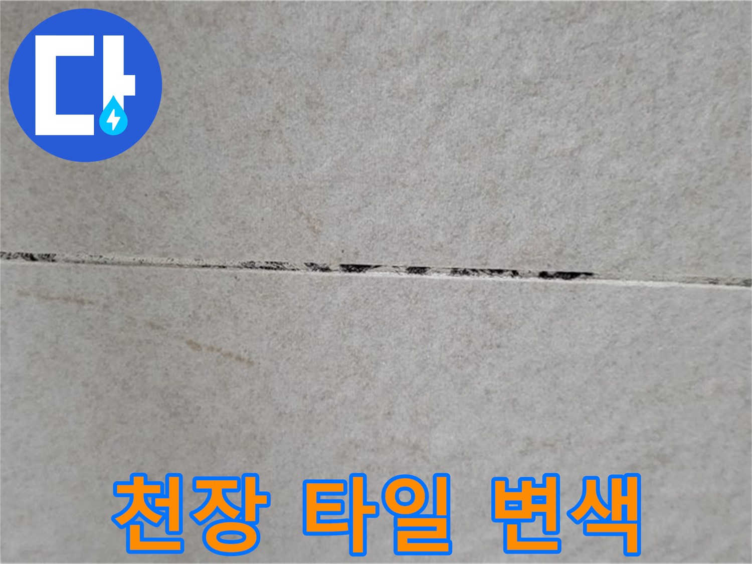 수분 침투로 인해 어둡게 변한 천장 타일 줄눈