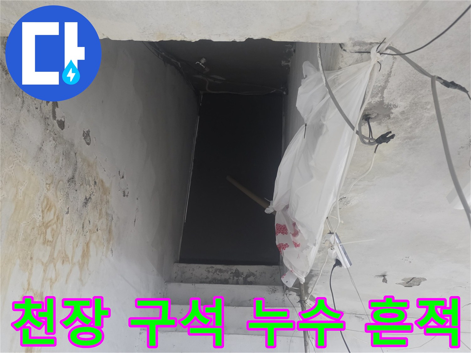 화곡동 지하 계단-습기로 인해 얼룩진 천장과 벽면