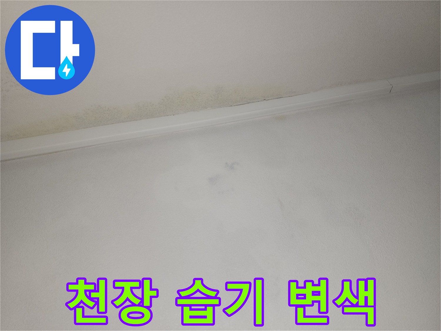 습기로 인해 어둡게 변한 천장 벽지 부위