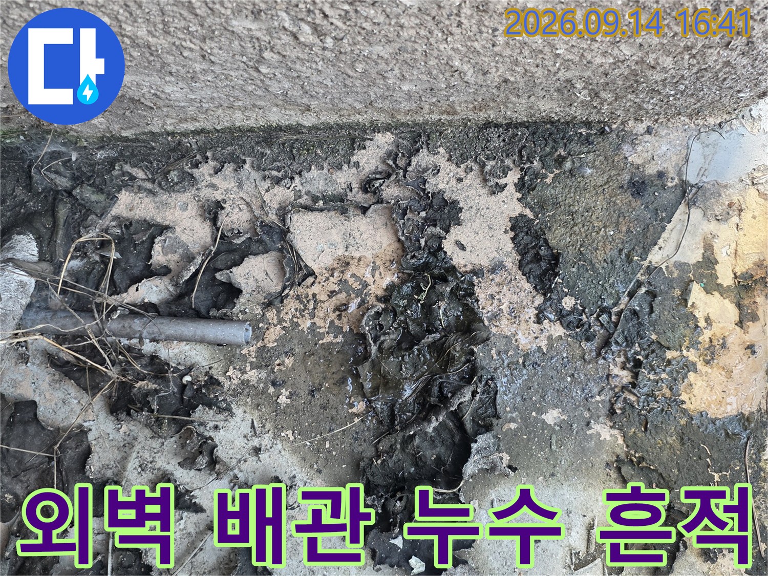 고양시 덕양구 외벽-배관 연결 부위의 심한 물샘 흔적과 곰팡이 현상