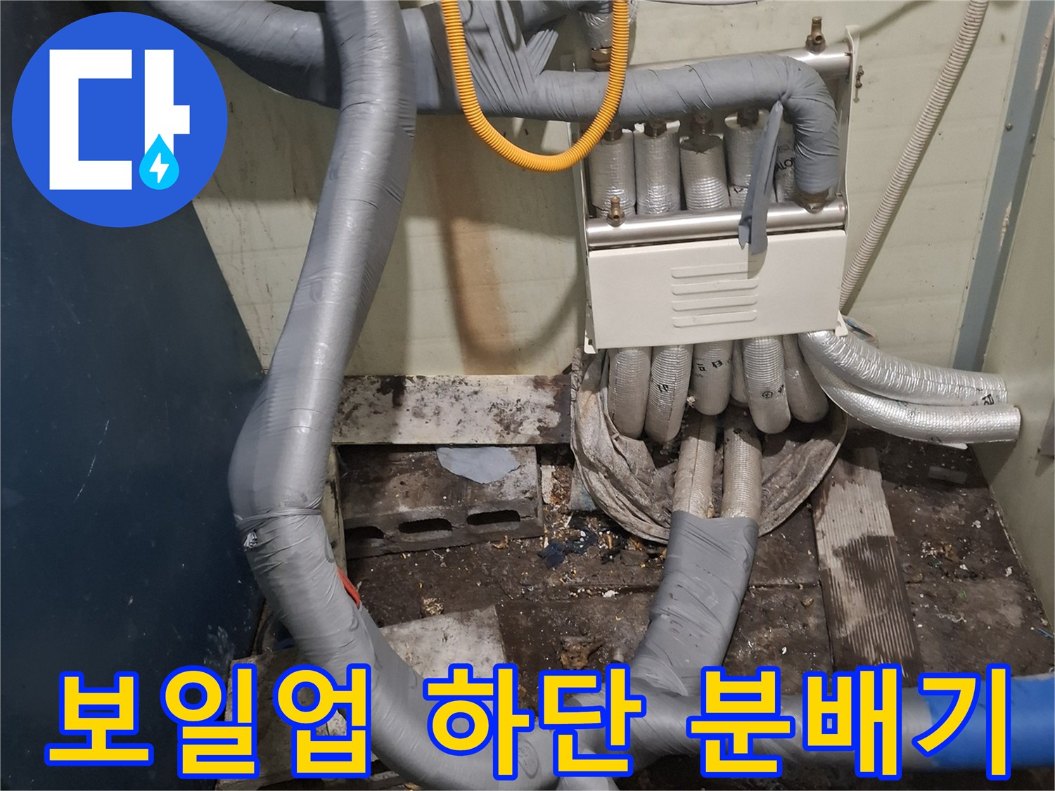 보일러와-연결된 여러 개의 배관 및 분배기 구조